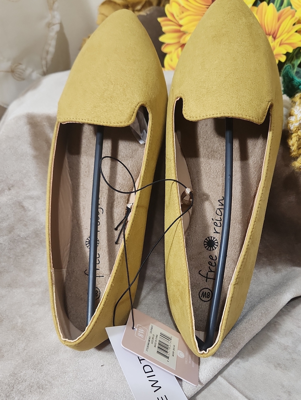 Women's Mustard Suede Pointed Toe Flats